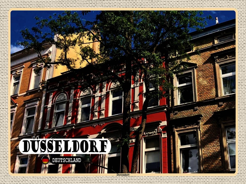 [LA-1792594-H] Holzschild 30x40 cm Düsseldorf Derendorf Gebäude Bildmotiv Reisemotiv Abenteuer Reisen