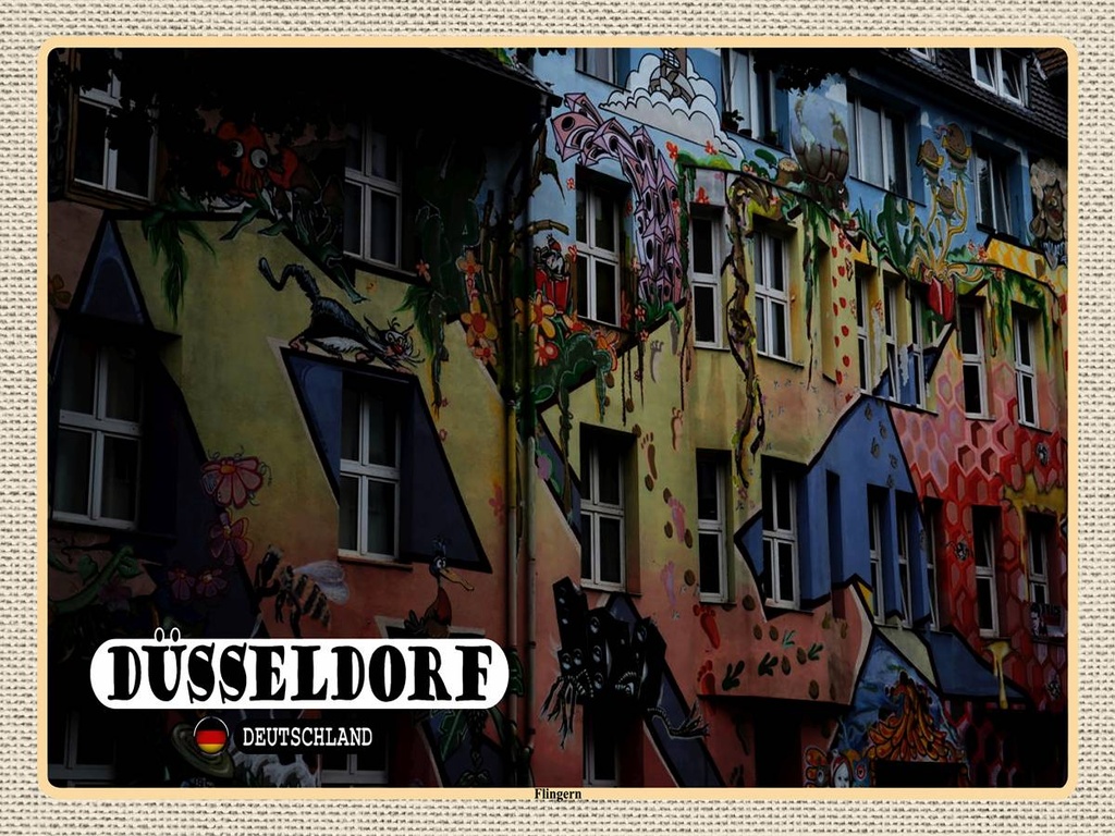 [LA-1792596-H] Holzschild 30x40 cm Düsseldorf Flingern Kunst Gebäude Bildmotiv Reisemotiv Abenteuer Reisen