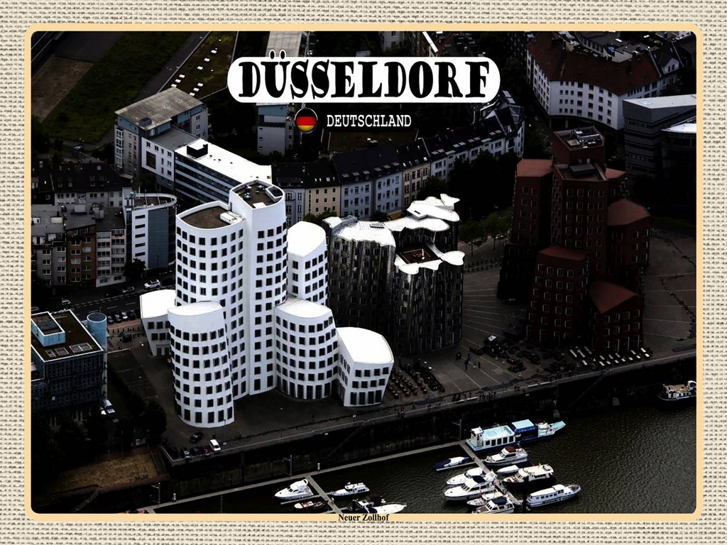 [LA-1792604-H] Holzschild 30x40 cm Düsseldorf Neuer Zollhof Gebäude Bildmotiv Reisemotiv Abenteuer Reisen