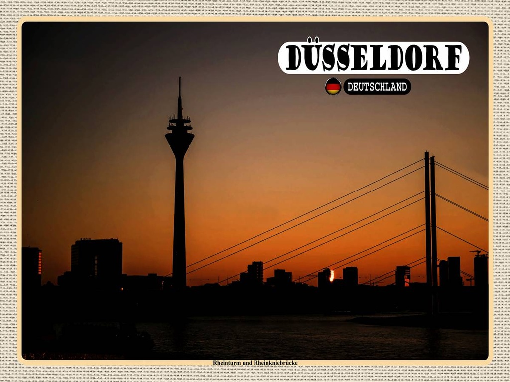 [LA-1792608-H] Holzschild 30x40 cm Düsseldorf Rheinturm Rheinkniebrücke Bildmotiv Reisemotiv Abenteuer Reisen