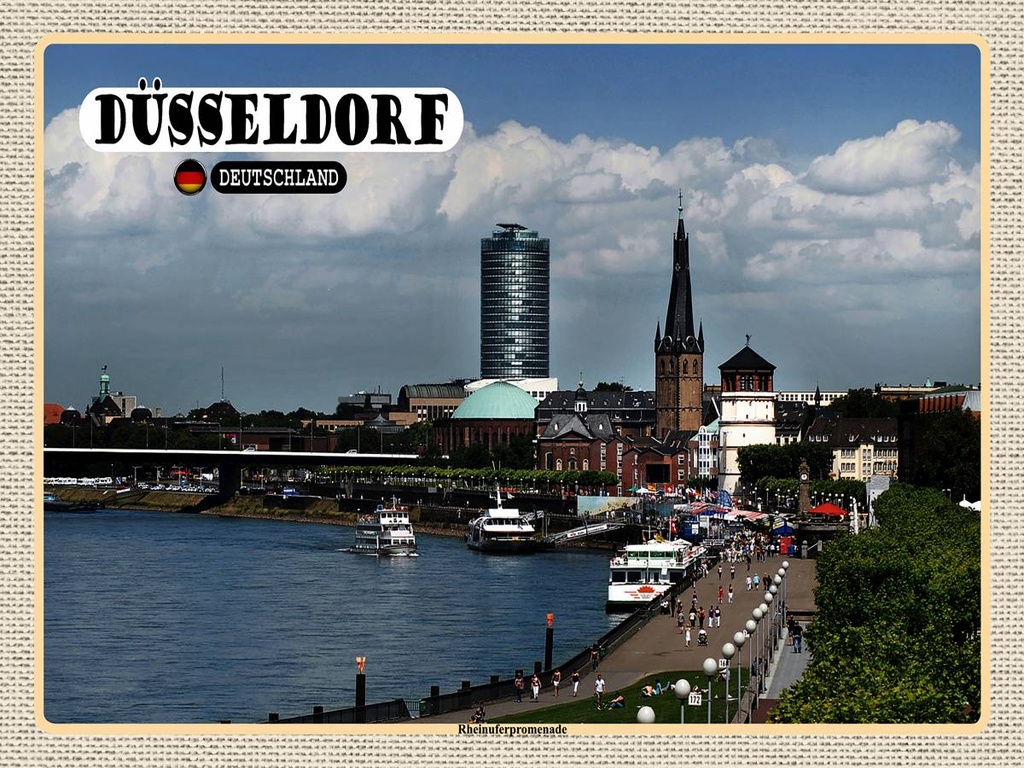 [LA-1792609-H] Holzschild 30x40 cm Düsseldorf Rheinuferpromenade Bildmotiv Reisemotiv Abenteuer Reisen
