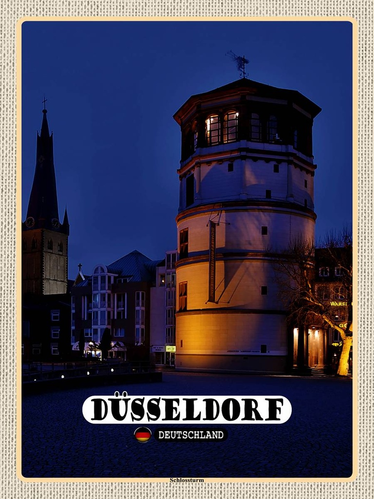 [LA-1792611-H] Holzschild 40x30 cm Düsseldorf Schlossturm Baukunst Bildmotiv Reisemotiv Abenteuer Reisen
