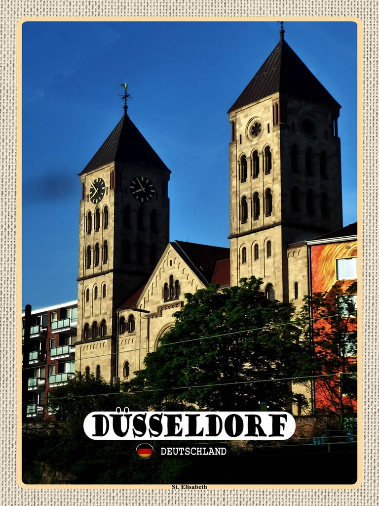 [LA-1792612-H] Holzschild 40x30 cm Düsseldorf St. Elisabeth Bildmotiv Reisemotiv Abenteuer Reisen