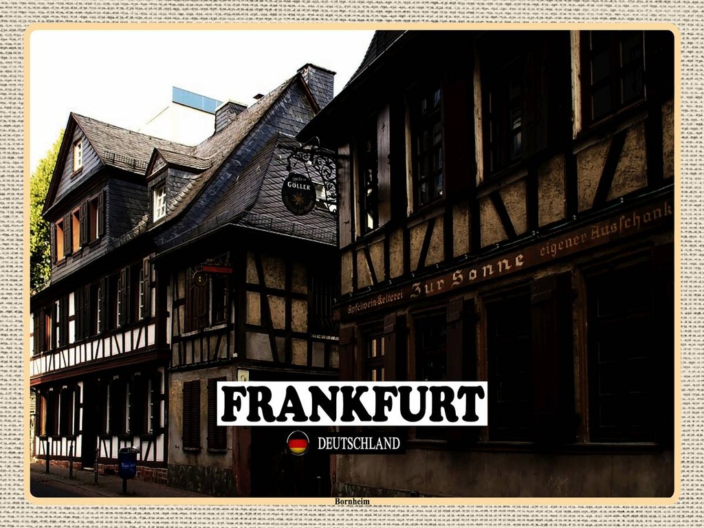 [LA-1792616-H] Holzschild 30x40 cm Frankfurt Bornheim Altstadt Bildmotiv Reisemotiv Abenteuer Reisen