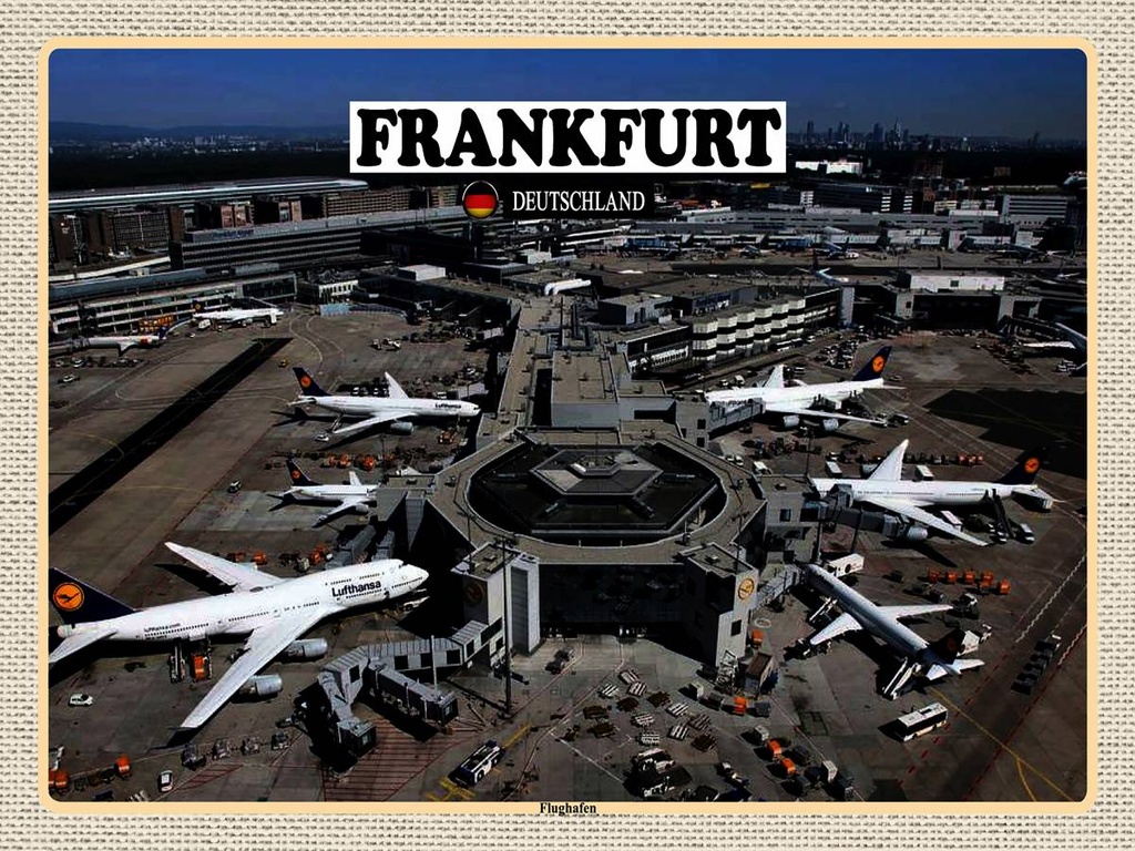 [LA-1792619-H] Holzschild 30x40 cm Frankfurt Flughafen Airport Bildmotiv Reisemotiv Abenteuer Reisen