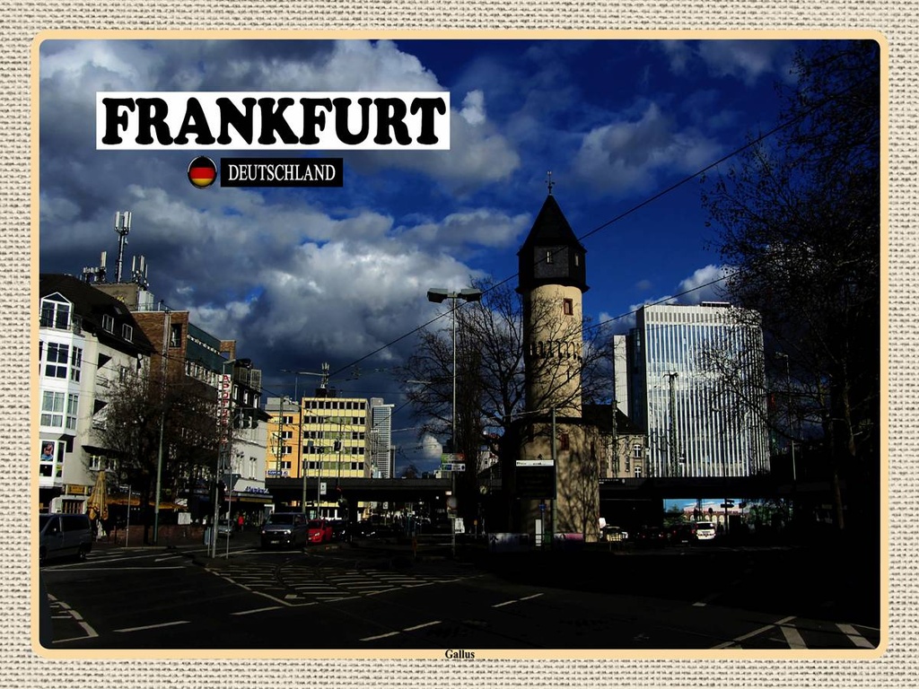 [LA-1792620-H] Holzschild 30x40 cm Frankfurt Gallus Altstadt Bildmotiv Reisemotiv Abenteuer Reisen