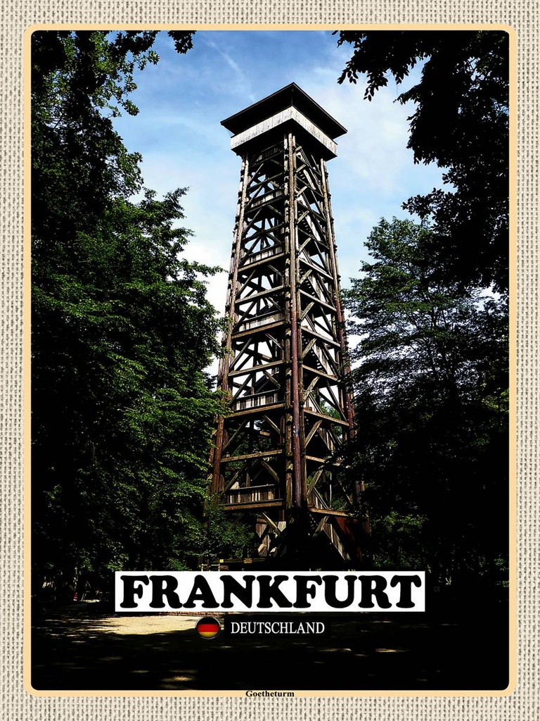 [LA-1792621-H] Holzschild 40x30 cm Frankfurt Deutschland Goetheturm Bildmotiv Reisemotiv Abenteuer Reisen