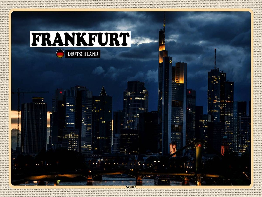 [LA-1792632-H] Holzschild 30x40 cm Frankfurt Skyline Wolkenkratzer Bildmotiv Reisemotiv Abenteuer Reisen