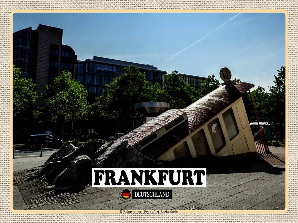 [LA-1792633-H] Holzschild 30x40 cm Frankfurt U-Bahnstation Bockenheim Bildmotiv Reisemotiv Abenteuer Reisen