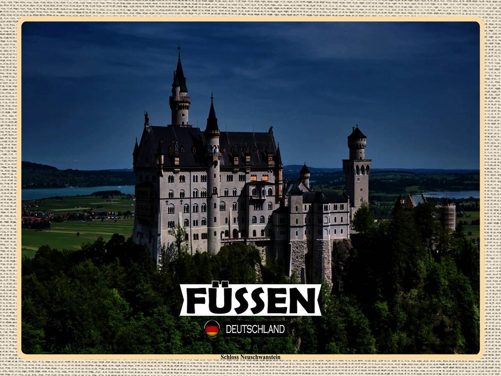 [LA-1792635-H] Holzschild 30x40 cm Füssen Schloss Neuschwanstein Bildmotiv Reisemotiv Abenteuer Reisen