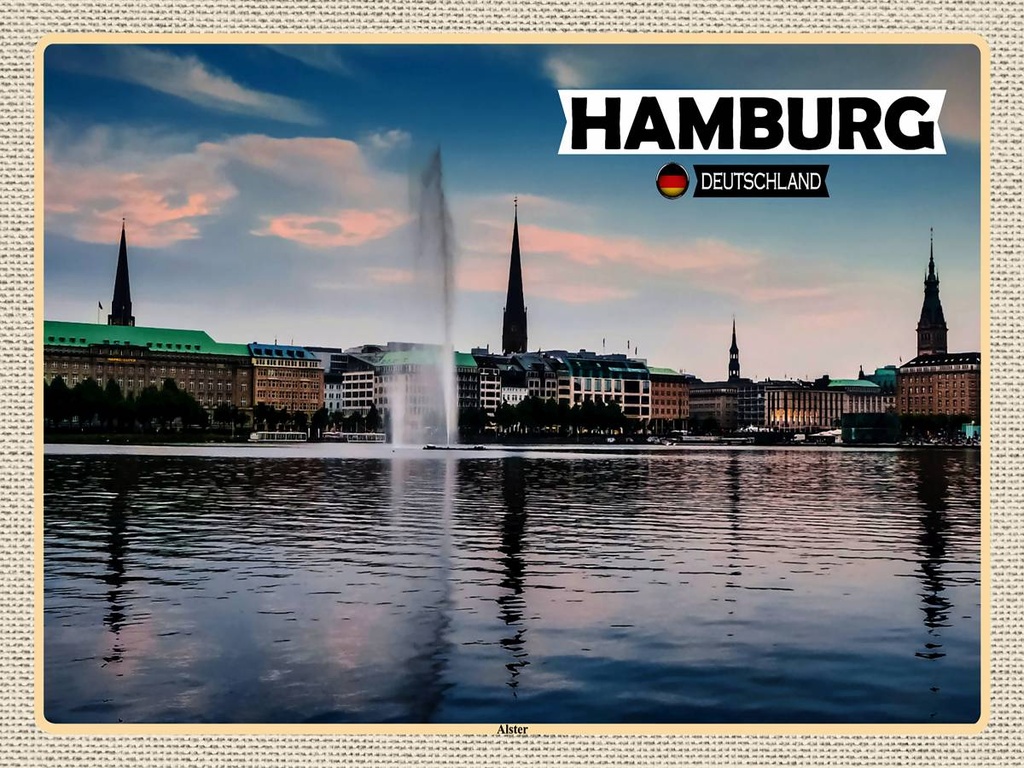 [LA-1792636-H] Holzschild 30x40 cm Hamburg Alster Blick auf Fluss Bildmotiv Reisemotiv Abenteuer Reisen