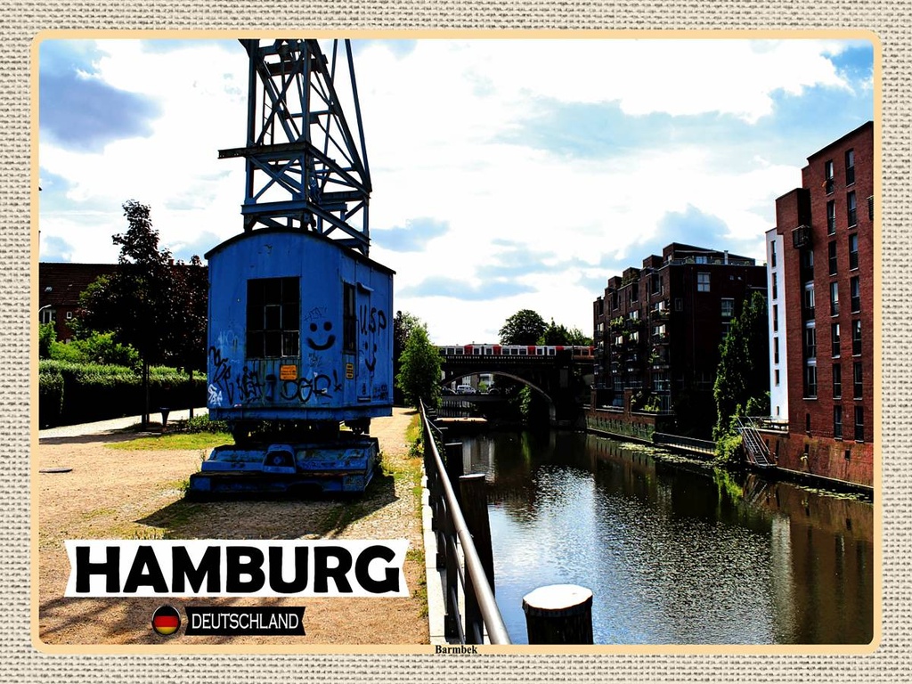 [LA-1792638-H] Holzschild 30x40 cm Hamburg Barmbeck Fluss Bildmotiv Reisemotiv Abenteuer Reisen