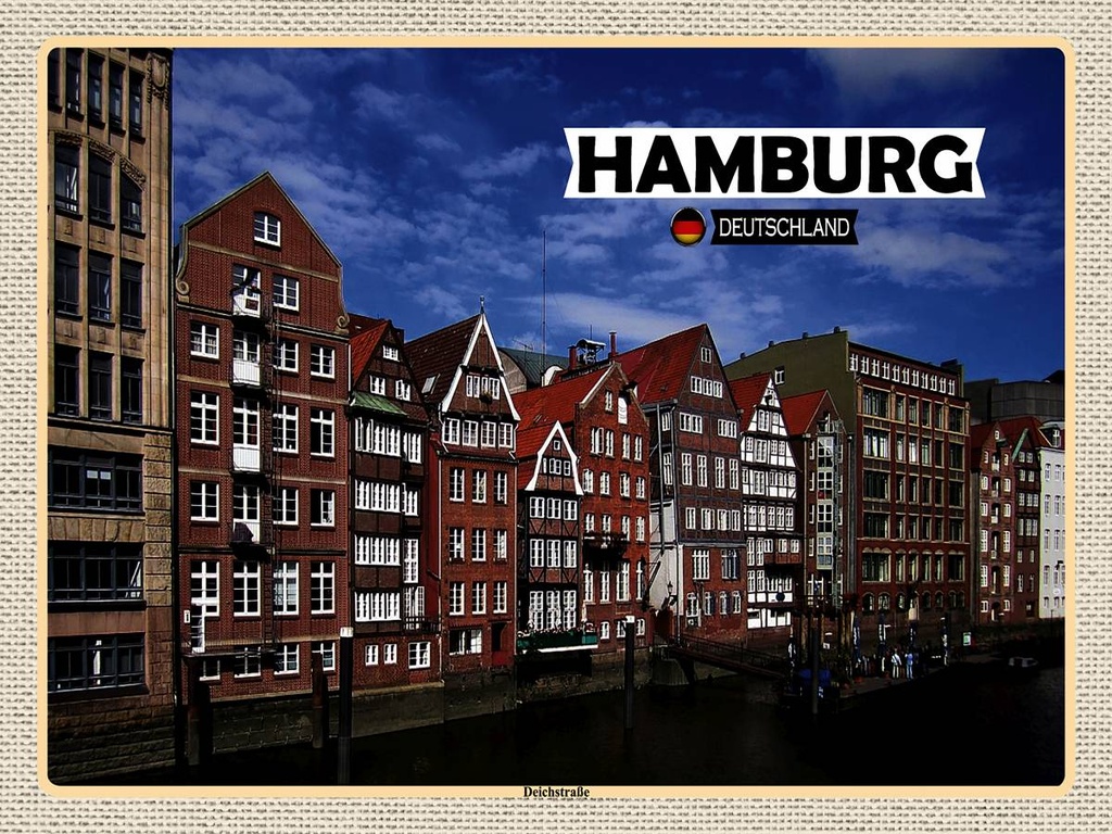 [LA-1792639-H] Holzschild 30x40 cm Hamburg Deichstraße Fluss
