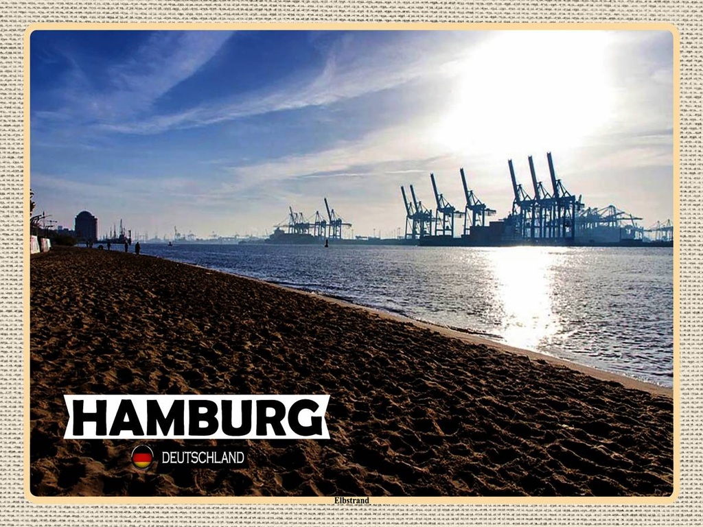 [LA-1792643-H] Holzschild 30x40 cm Hamburg Elbstrand Hafen Fluss Bildmotiv Reisemotiv Abenteuer Reisen