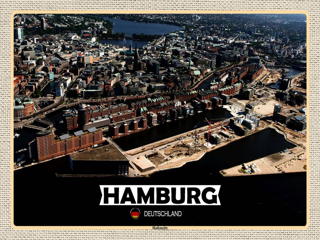 [LA-1792646-H] Holzschild 30x40 cm Hamburg Hafencity Ausblick Bildmotiv Reisemotiv Abenteuer Reisen