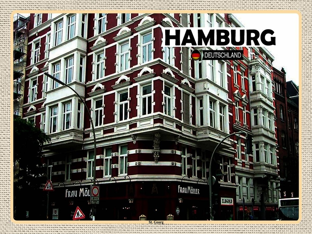 [LA-1792650-H] Holzschild 30x40 cm Hamburg St. Georg Altstadt Bildmotiv Reisemotiv Abenteuer Reisen