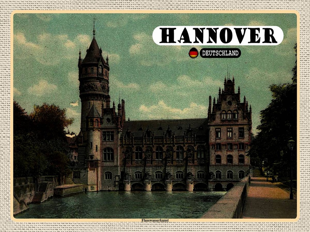 [LA-1792658-H] Holzschild 30x40 cm Hannover Flusswasserkunst Schloss Bildmotiv Reisemotiv Abenteuer Reisen