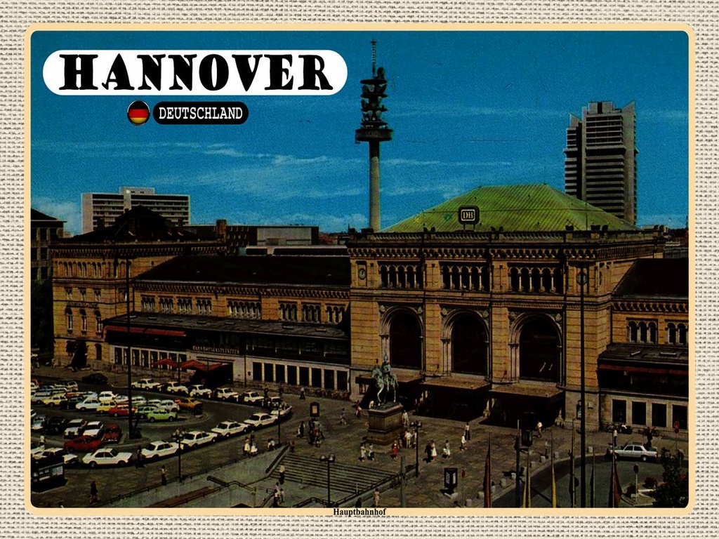 [LA-1792661-H] Holzschild 30x40 cm Hannover Hauptbahnhof Gemälde Bildmotiv Reisemotiv Abenteuer Reisen
