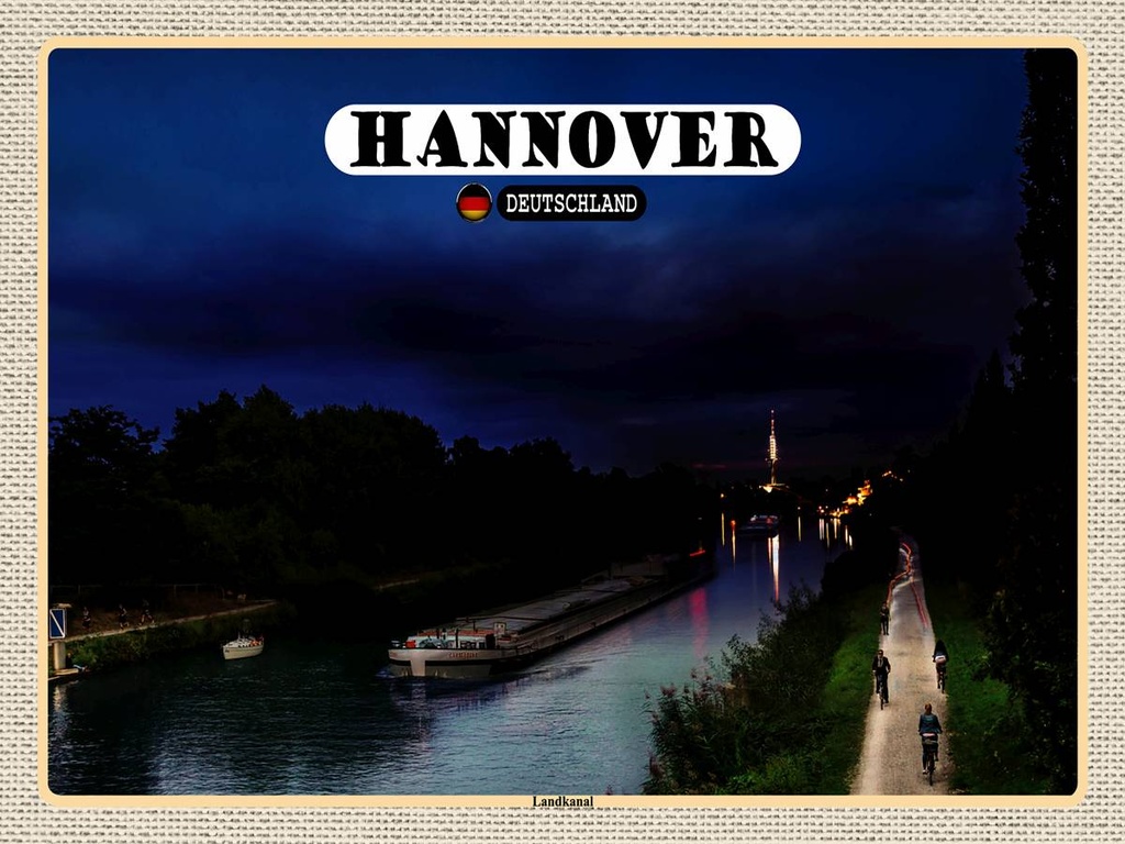 [LA-1792665-H] Holzschild 30x40 cm Hannover Landkanal Boote Nacht Bildmotiv Reisemotiv Abenteuer Reisen