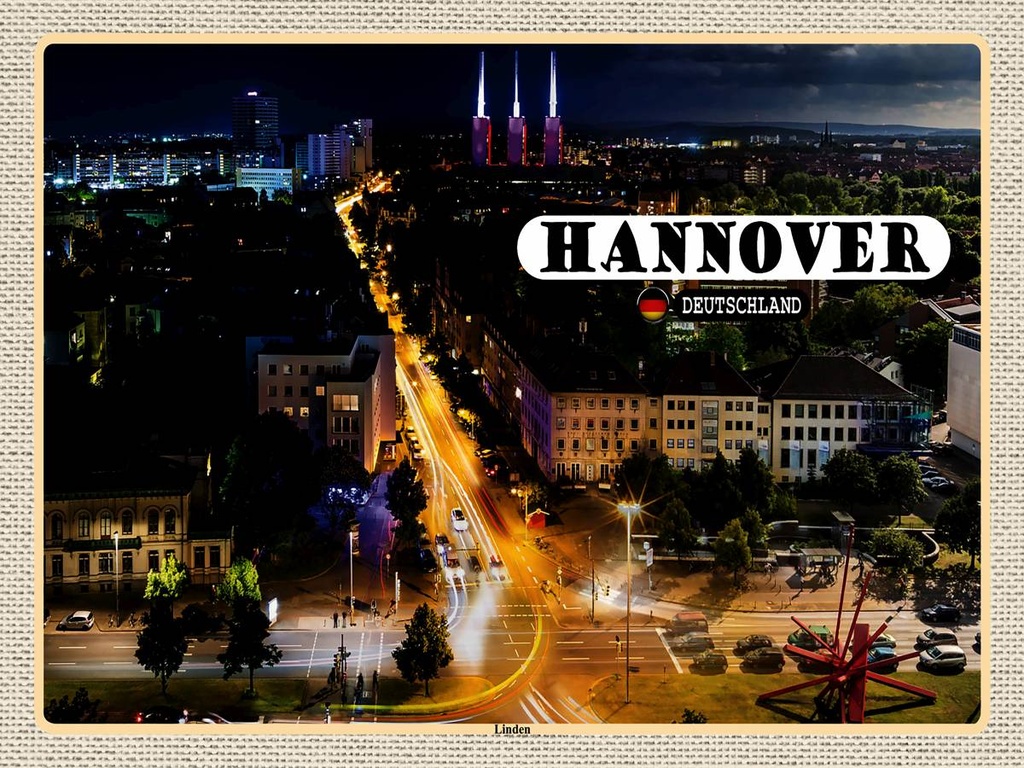 [LA-1792667-H] Holzschild 30x40 cm Hannover Blick auf Linden Nacht Bildmotiv Reisemotiv Abenteuer Reisen