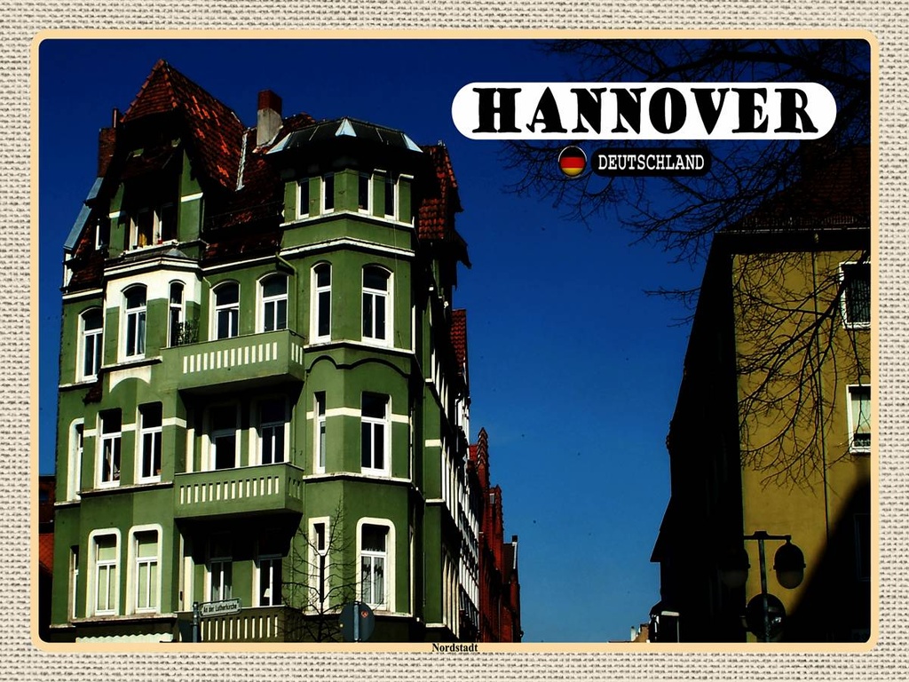 [LA-1792669-H] Holzschild 30x40 cm Hannover Nordstadt Gebäude Bildmotiv Reisemotiv Abenteuer Reisen