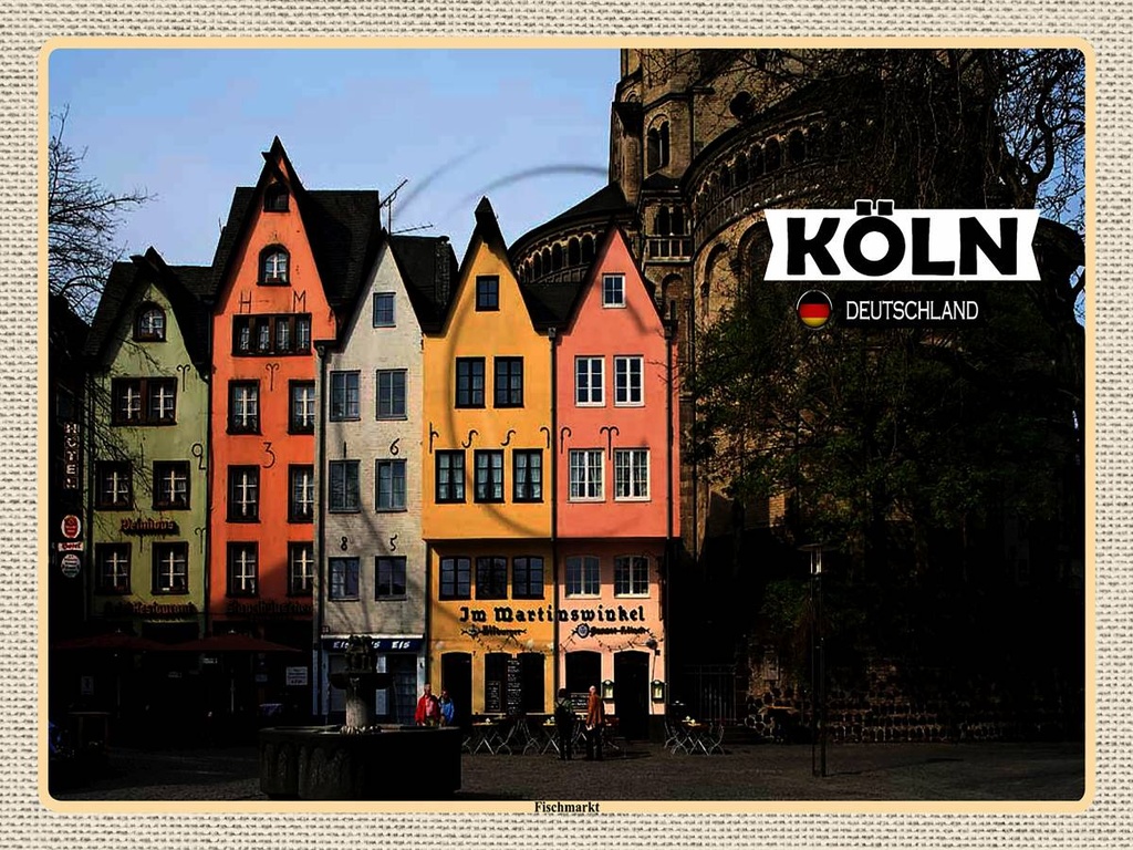 [LA-1792680-H] Holzschild 30x40 cm Köln Fischmarkt Martinswinkel Bildmotiv Reisemotiv Abenteuer Reisen
