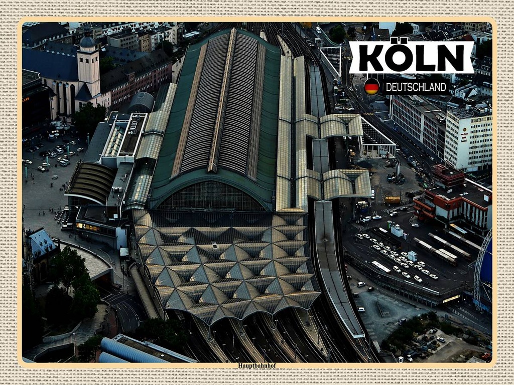 [LA-1792681-H] Holzschild 30x40 cm Köln Blick auf Hauptbahnhof Bildmotiv Reisemotiv Abenteuer Reisen