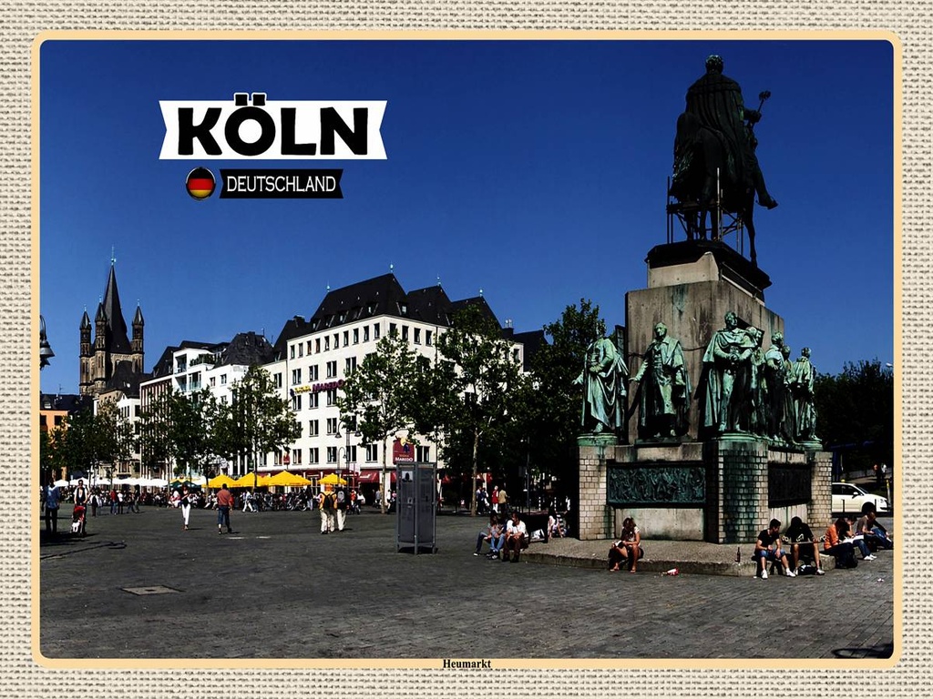 [LA-1792682-H] Holzschild 30x40 cm Köln Heumarkt Platz Skulptur Bildmotiv Reisemotiv Abenteuer Reisen