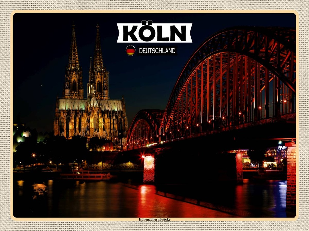 [LA-1792683-H] Holzschild 30x40 cm Köln Hohenzollernbrücke Nacht Bildmotiv Reisemotiv Abenteuer Reisen
