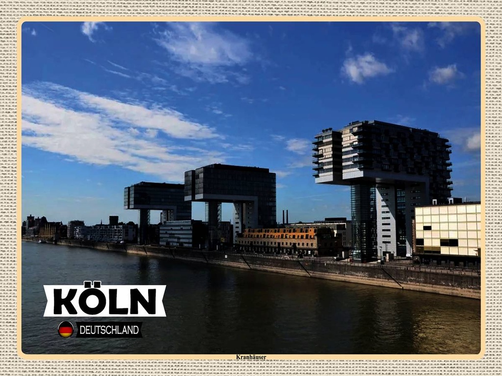 [LA-1792684-H] Holzschild 30x40 cm Köln Kranhäuser Rhein Fluss Bildmotiv Reisemotiv Abenteuer Reisen