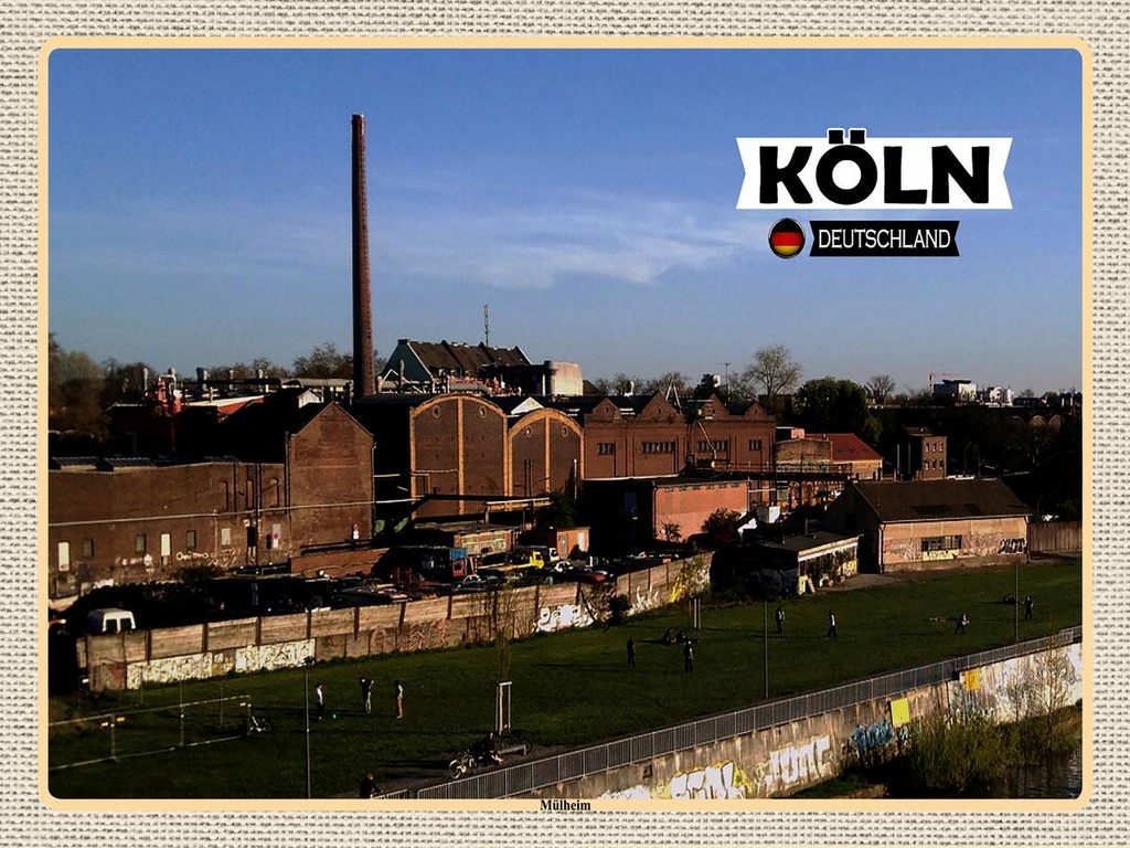 [LA-1792685-H] Holzschild 30x40 cm Köln Mülheim Industrie Fluss Bildmotiv Reisemotiv Abenteuer Reisen