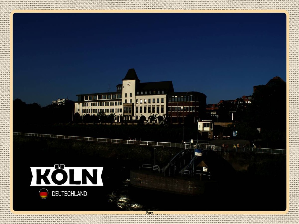 [LA-1792686-H] Holzschild 30x40 cm Köln Porz Rhein Gebäude Bildmotiv Reisemotiv Abenteuer Reisen