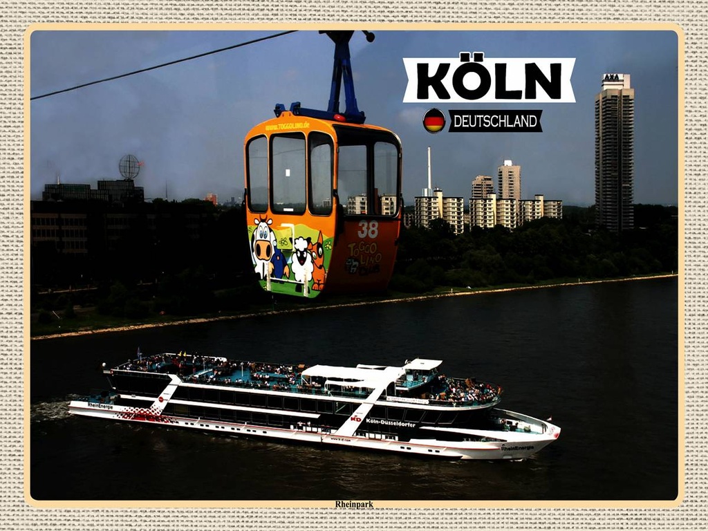 [LA-1792688-H] Holzschild 30x40 cm Köln Rheinpark Seilbahn Schiff Bildmotiv Reisemotiv Abenteuer Reisen