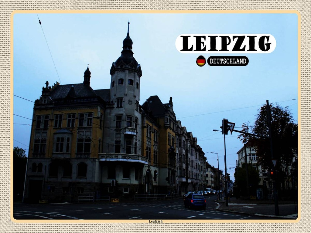 [LA-1792697-H] Holzschild 30x40 cm Leipzig Leutzsch Gebäude Straße Bildmotiv Reisemotiv Abenteuer Reisen