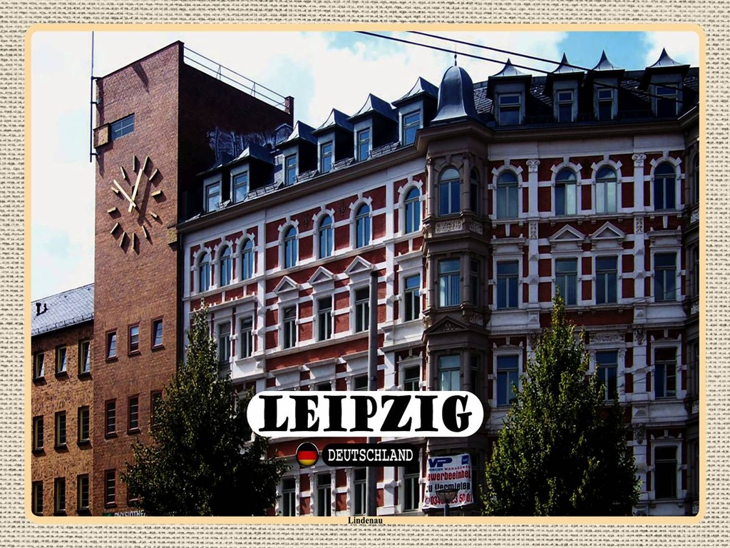 [LA-1792698-H] Holzschild 30x40 cm Leipzig Lindenau Bildmotiv Reisemotiv Abenteuer Reisen