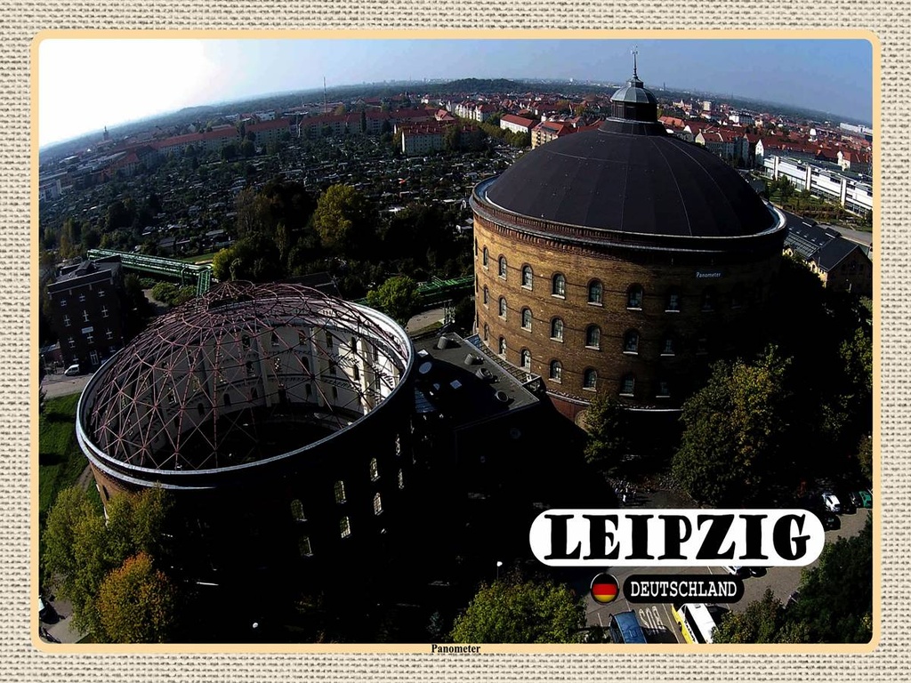 [LA-1792701-H] Holzschild 30x40 cm Leipzig Blick auf Panometer Bildmotiv Reisemotiv Abenteuer Reisen