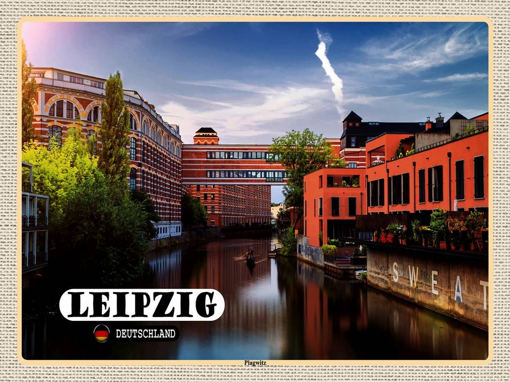 [LA-1792702-H] Holzschild 30x40 cm Leipzig Plagwitz Fluss Gebäude Bildmotiv Reisemotiv Abenteuer Reisen