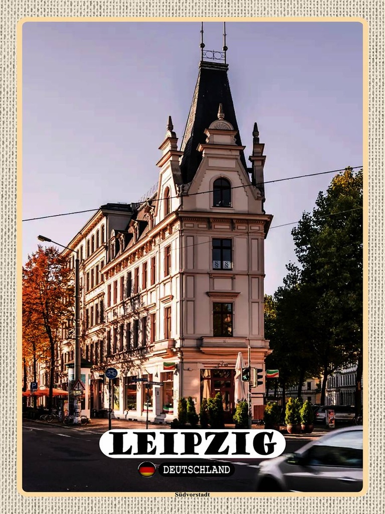 [LA-1792706-H] Holzschild 40x30 cm Leipzig Südvorstadt Gebäude Bildmotiv Reisemotiv Abenteuer Reisen