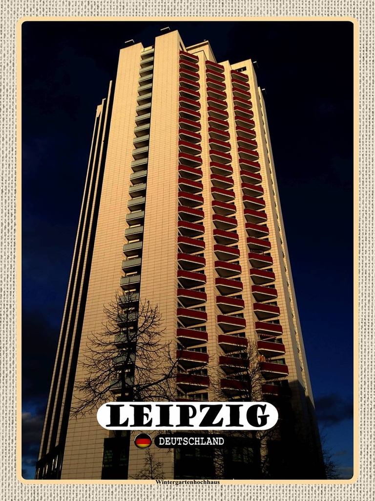 [LA-1792708-H] Holzschild 40x30 cm Leipzig Wintergartenhochhaus Bildmotiv Reisemotiv Abenteuer Reisen