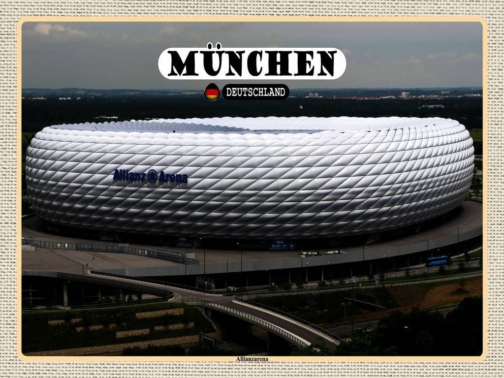 [LA-1792710-H] Holzschild 30x40 cm München Blick auf Allianzarena Bildmotiv Reisemotiv Abenteuer Reisen