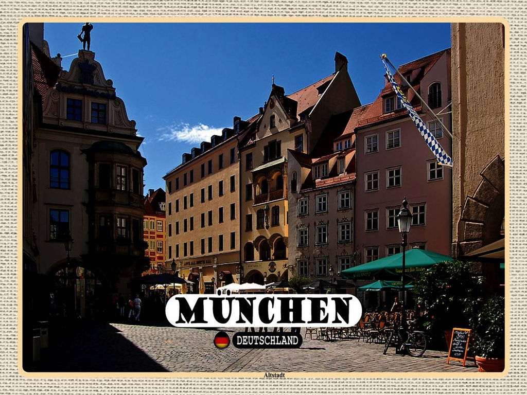[LA-1792711-H] Holzschild 30x40 cm München Altstadt Gasthaus Bildmotiv Reisemotiv Abenteuer Reisen