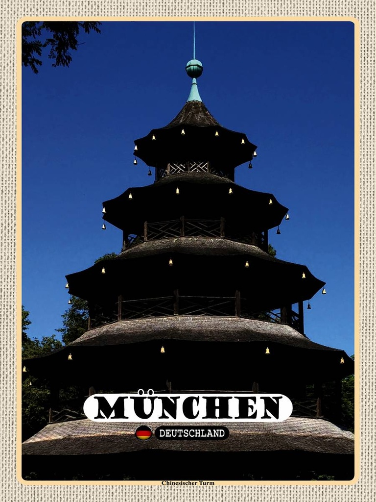 [LA-1792712-H] Holzschild 40x30 cm München Chinesischer Turm Baukunst Bildmotiv Reisemotiv Abenteuer Reisen