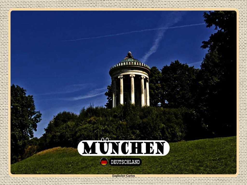 [LA-1792713-H] Holzschild 30x40 cm München Englischer Garten Bildmotiv Reisemotiv Abenteuer Reisen