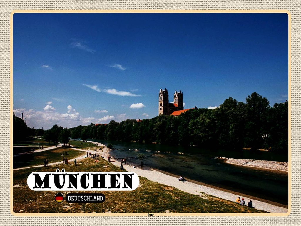 [LA-1792715-H] Holzschild 30x40 cm München Isar Schloss Fluss Bildmotiv Reisemotiv Abenteuer Reisen