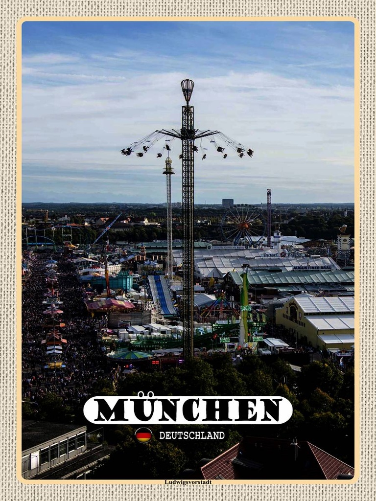 [LA-1792717-H] Holzschild 40x30 cm München Ludwigvorstadt Kirmes Bildmotiv Reisemotiv Abenteuer Reisen