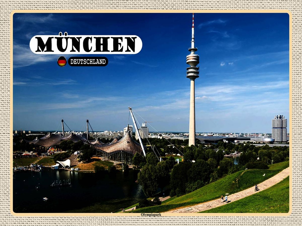 [LA-1792721-H] Holzschild 30x40 cm München Olympiapark Fernseherturm Bildmotiv Reisemotiv Abenteuer Reisen