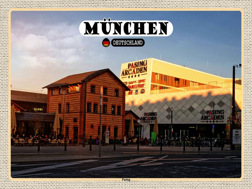 [LA-1792722-H] Holzschild 30x40 cm München Pasing Stadt Zentrum Bildmotiv Reisemotiv Abenteuer Reisen