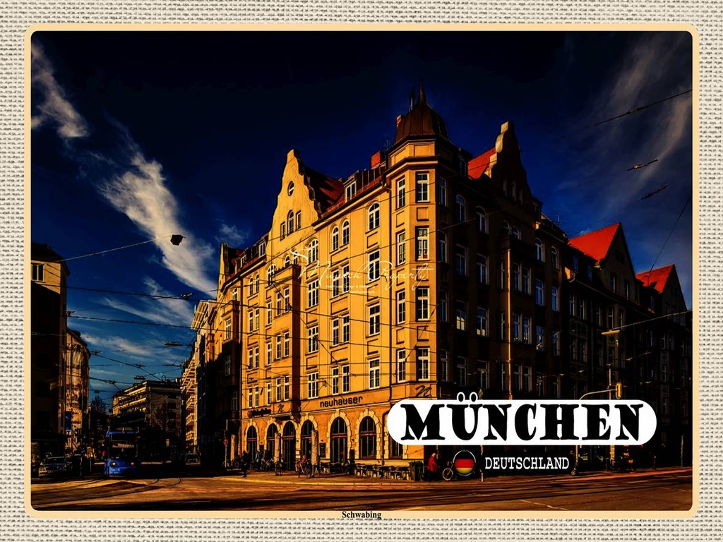 [LA-1792723-H] Holzschild 30x40 cm München Schwabing Stadt Gehweg Bildmotiv Reisemotiv Abenteuer Reisen