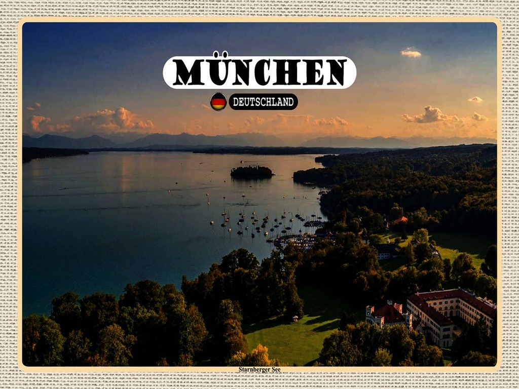 [LA-1792724-H] Holzschild 30x40 cm München Blick auf Starnberger See Bildmotiv Reisemotiv Abenteuer Reisen