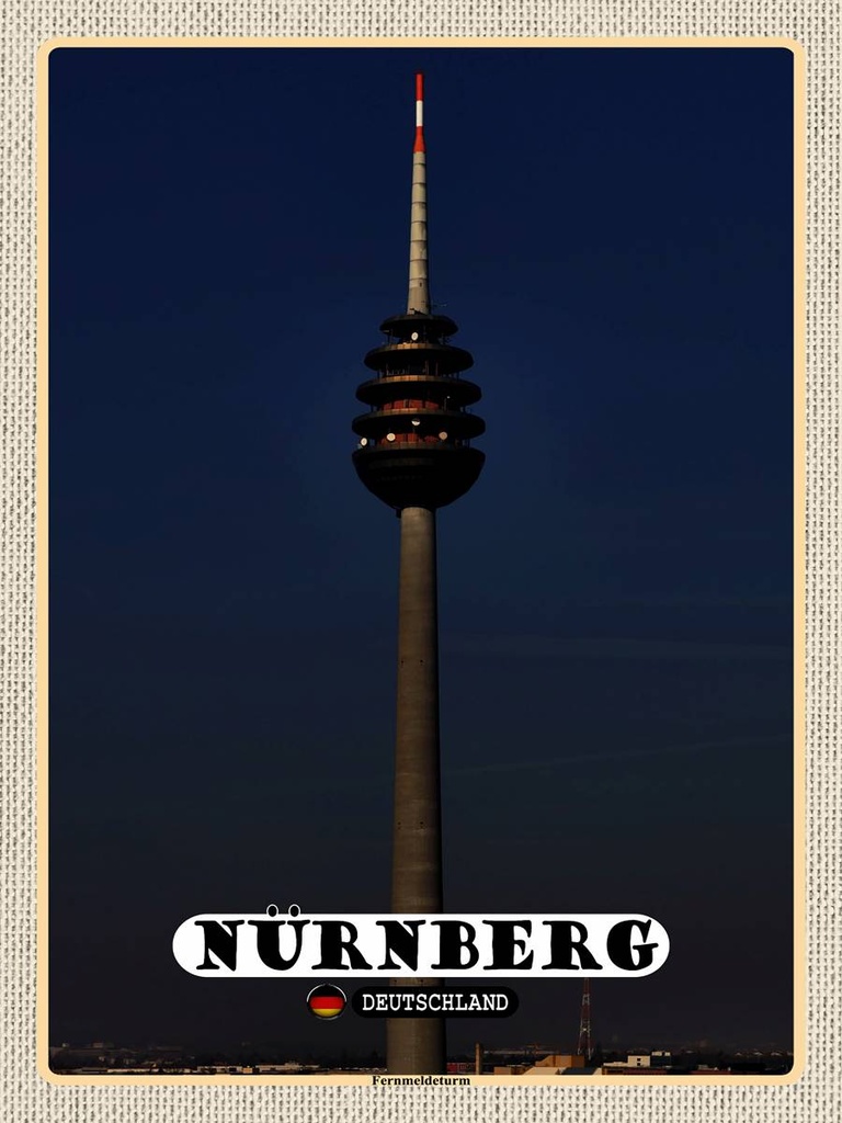 [LA-1792726-H] Holzschild 40x30 cm Nürnberg Fernmeldeturm Gemälde Bildmotiv Reisemotiv Abenteuer Reisen